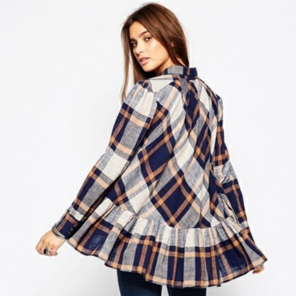 Free People Peppy In Plaid Button Up Blouse Top - Picture 2 of 10